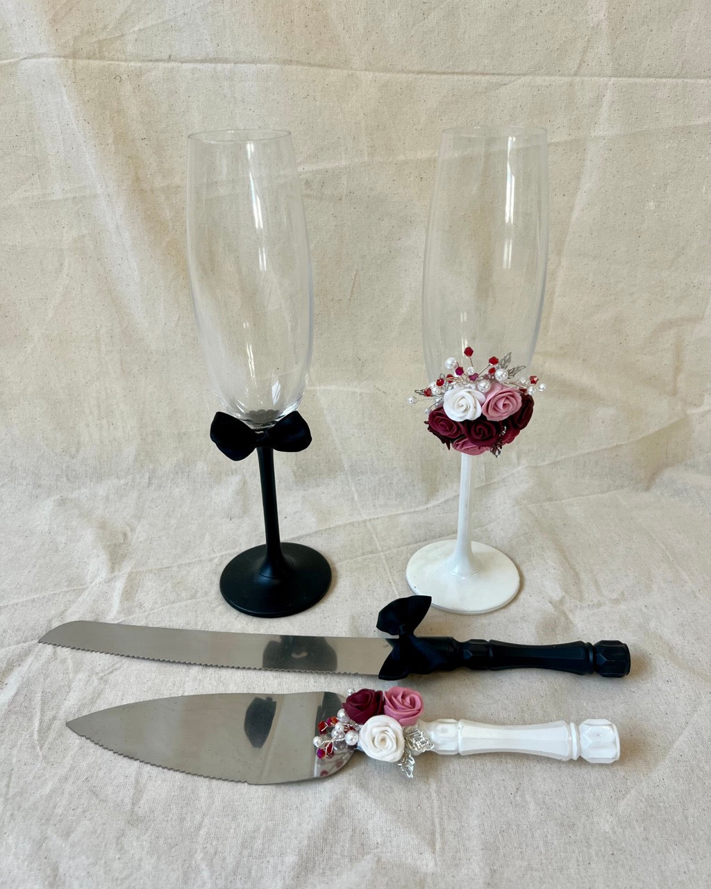 Set torta Novios copas y cuchillos