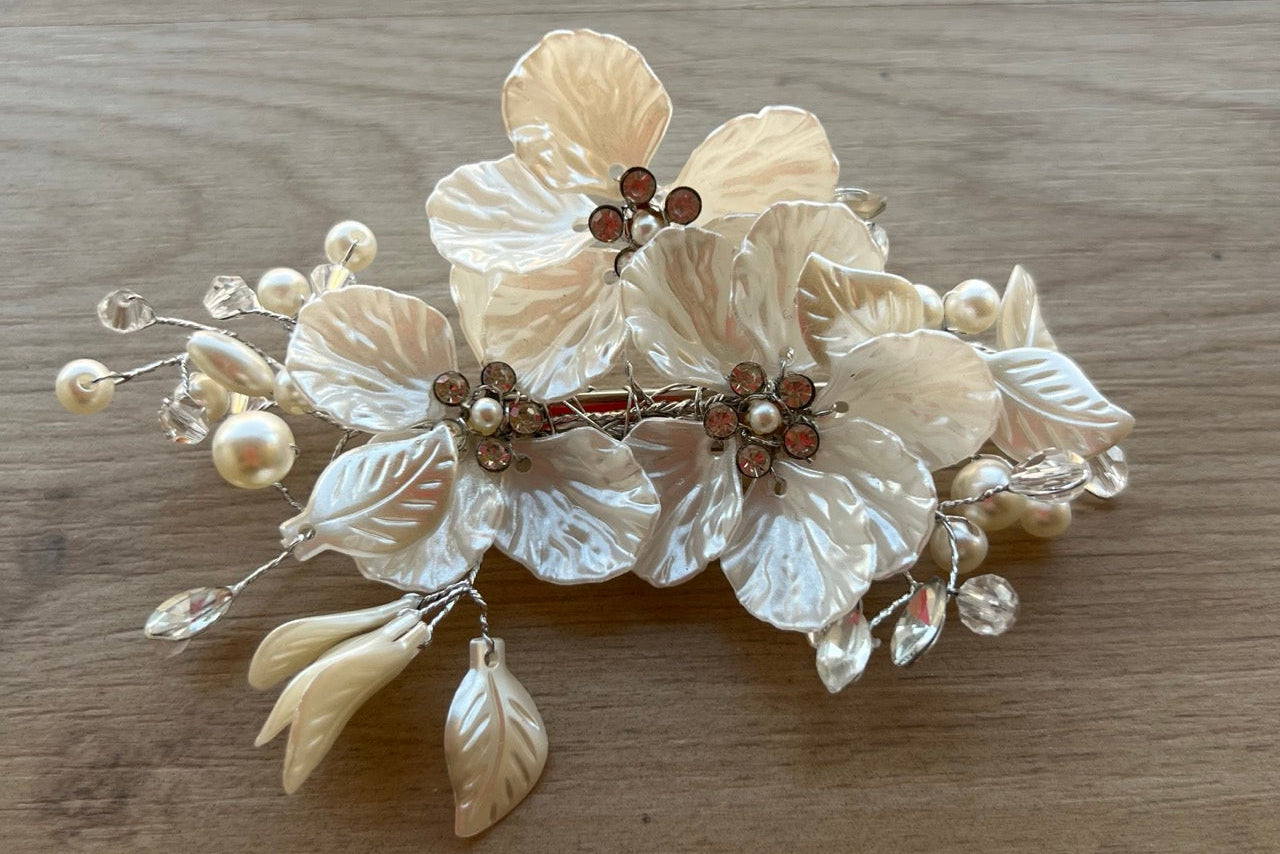 Tocado Novia Set 2 Pinches Flores Nacar
