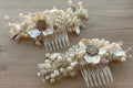 Tocado Novia Set 2 Peinatas con Flor Nacar y Perlas